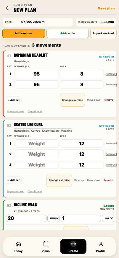 Editable STRIDE Builder plan created from the reviewed workout import.
