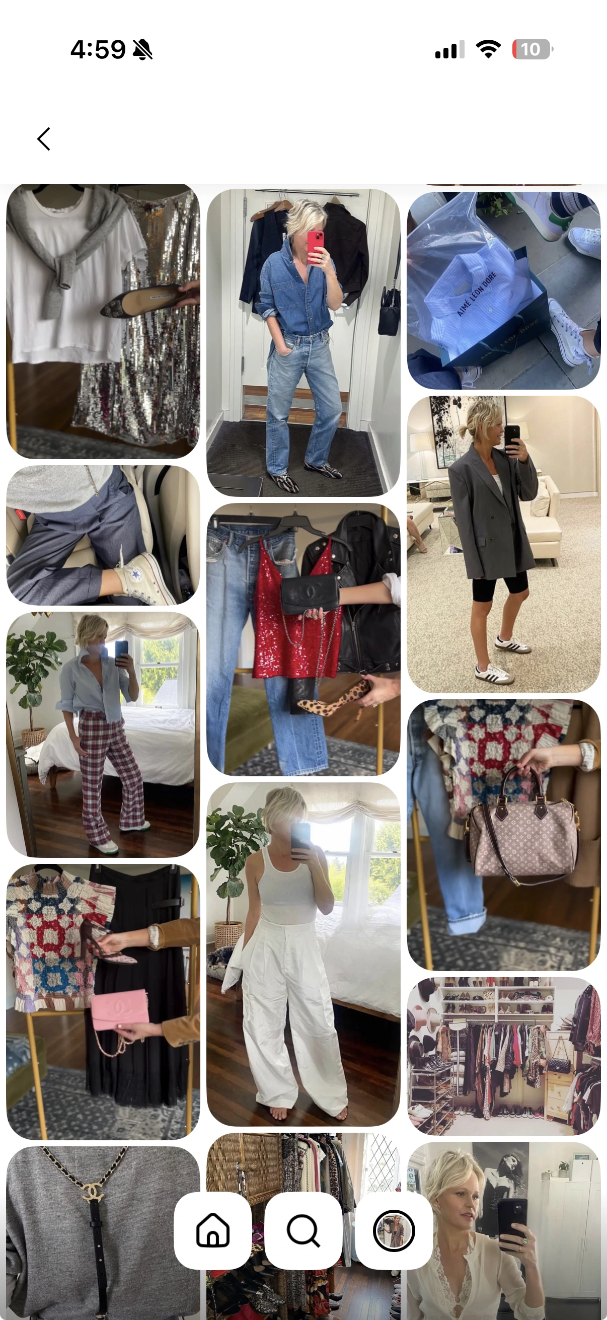 Fashion styling collage with outfits, clothing racks, shoes, and accessories
